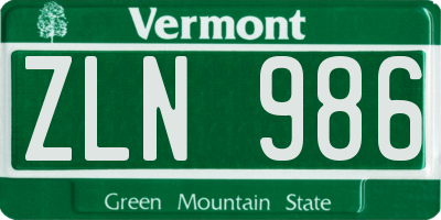 VT license plate ZLN986