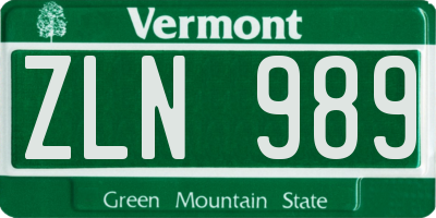 VT license plate ZLN989