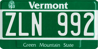 VT license plate ZLN992