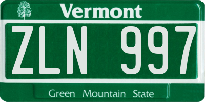 VT license plate ZLN997