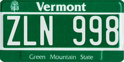 VT license plate ZLN998