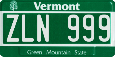 VT license plate ZLN999
