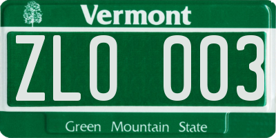 VT license plate ZLO003