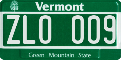 VT license plate ZLO009
