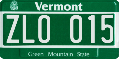 VT license plate ZLO015