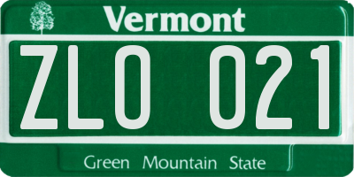 VT license plate ZLO021
