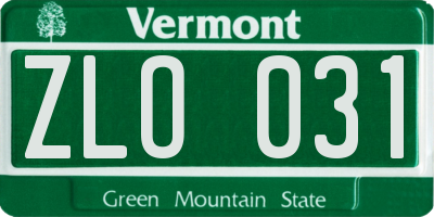 VT license plate ZLO031