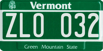 VT license plate ZLO032