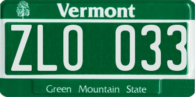 VT license plate ZLO033