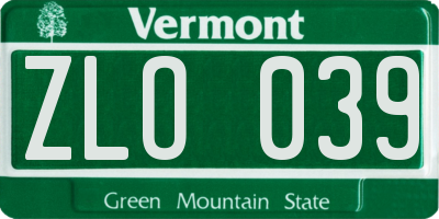 VT license plate ZLO039