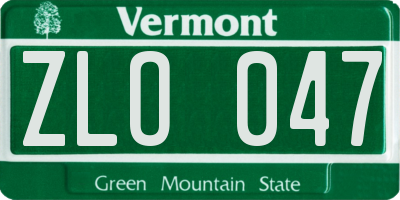 VT license plate ZLO047