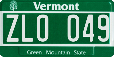 VT license plate ZLO049