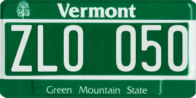 VT license plate ZLO050