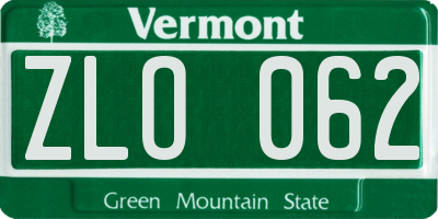 VT license plate ZLO062