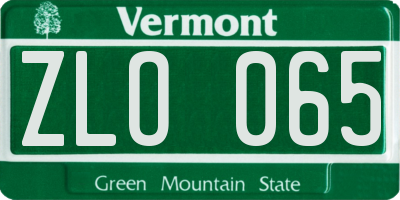 VT license plate ZLO065