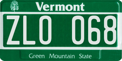 VT license plate ZLO068