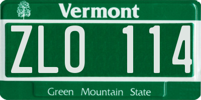 VT license plate ZLO114