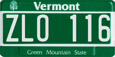 VT license plate ZLO116