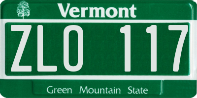 VT license plate ZLO117