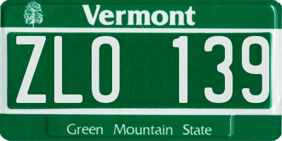 VT license plate ZLO139