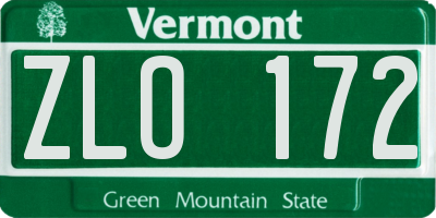 VT license plate ZLO172