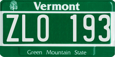 VT license plate ZLO193