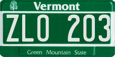VT license plate ZLO203