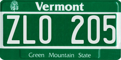 VT license plate ZLO205