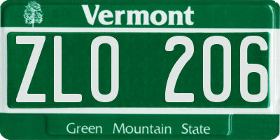 VT license plate ZLO206