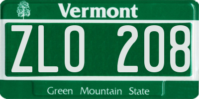 VT license plate ZLO208