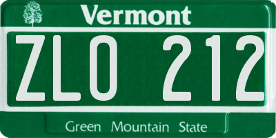 VT license plate ZLO212