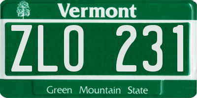 VT license plate ZLO231