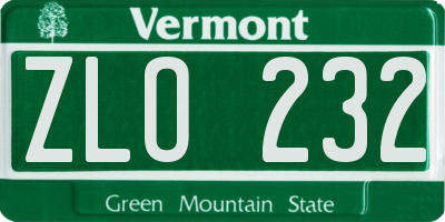 VT license plate ZLO232