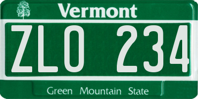 VT license plate ZLO234