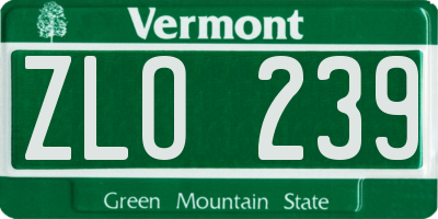 VT license plate ZLO239