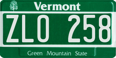 VT license plate ZLO258