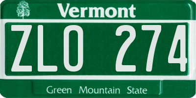 VT license plate ZLO274