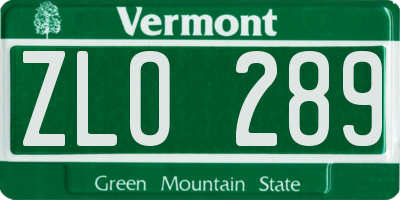 VT license plate ZLO289