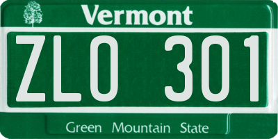 VT license plate ZLO301