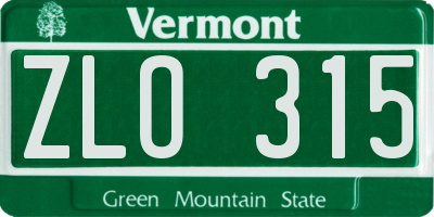 VT license plate ZLO315