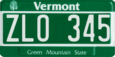 VT license plate ZLO345