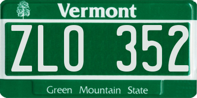 VT license plate ZLO352