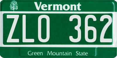 VT license plate ZLO362