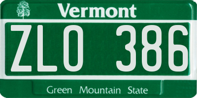 VT license plate ZLO386