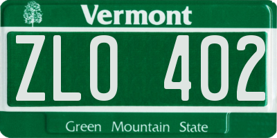 VT license plate ZLO402