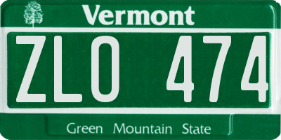 VT license plate ZLO474