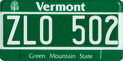 VT license plate ZLO502