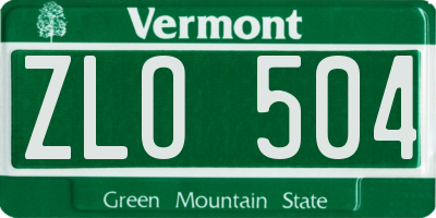 VT license plate ZLO504