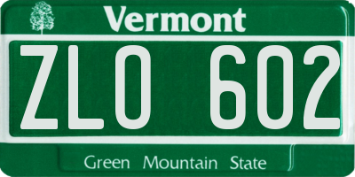 VT license plate ZLO602