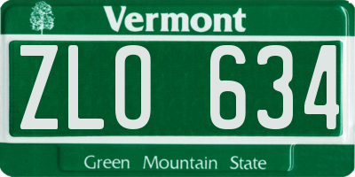 VT license plate ZLO634
